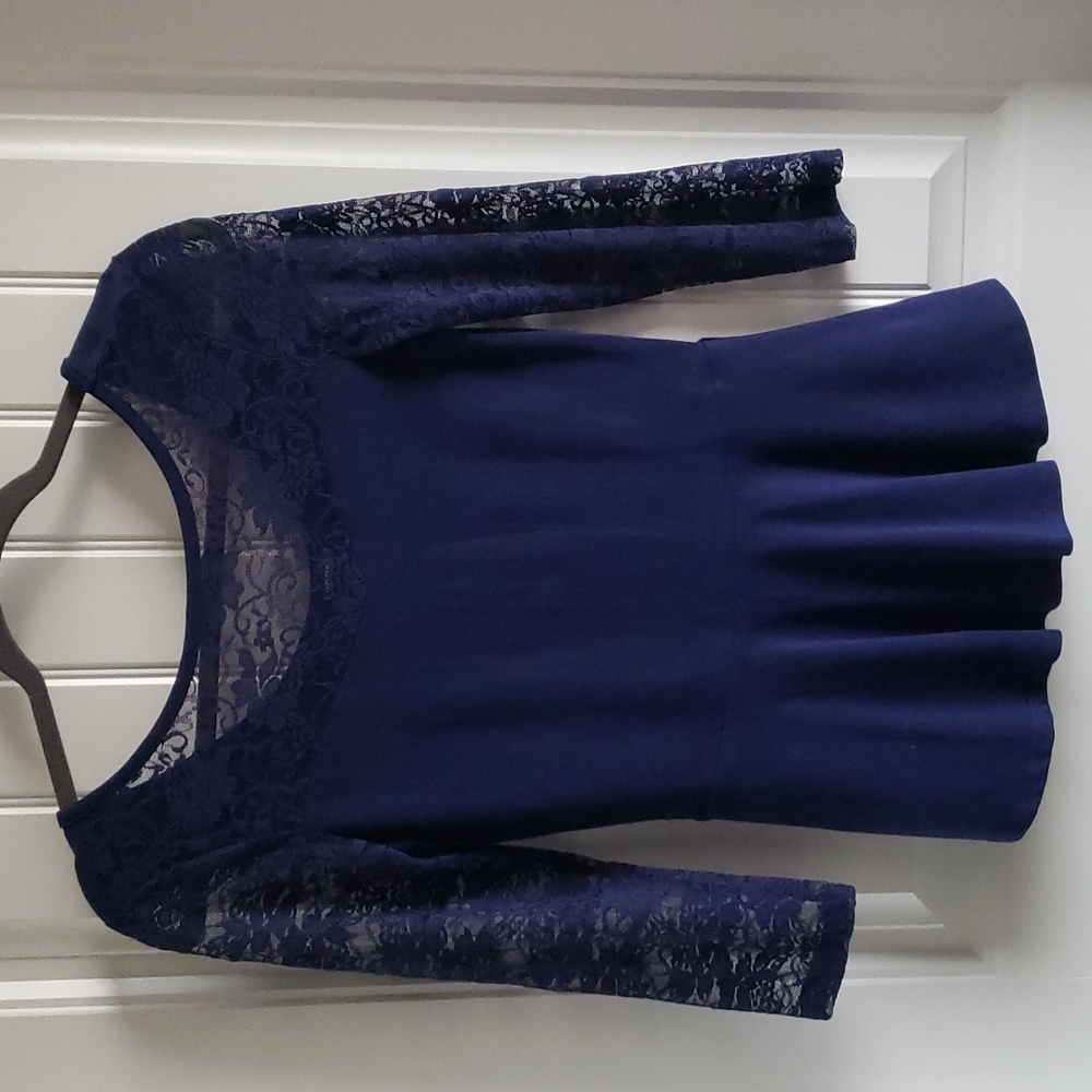Express Deep Blue Lace Sleeve Blouse